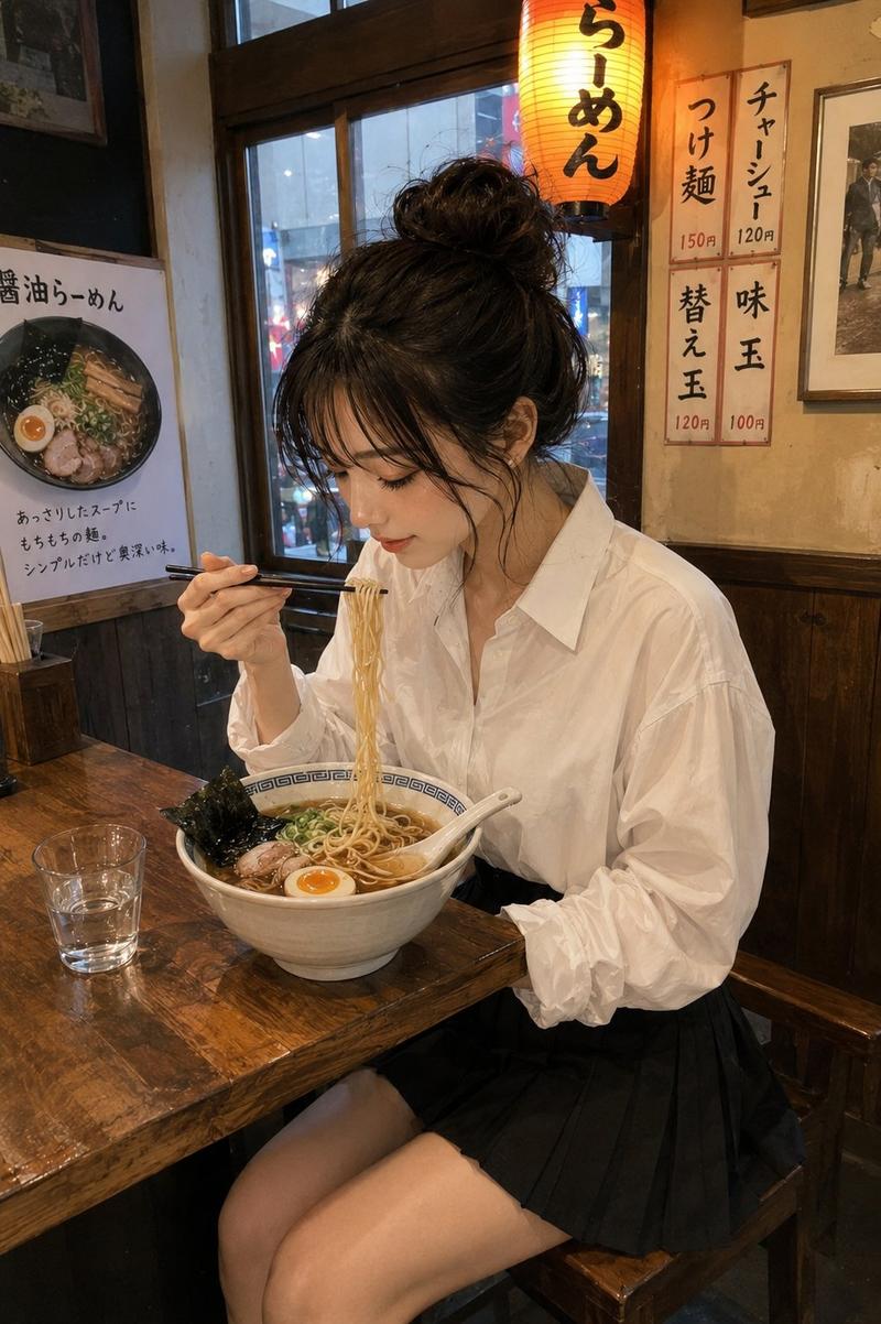 日系杂志风东京拉面少女插画与写实摄影