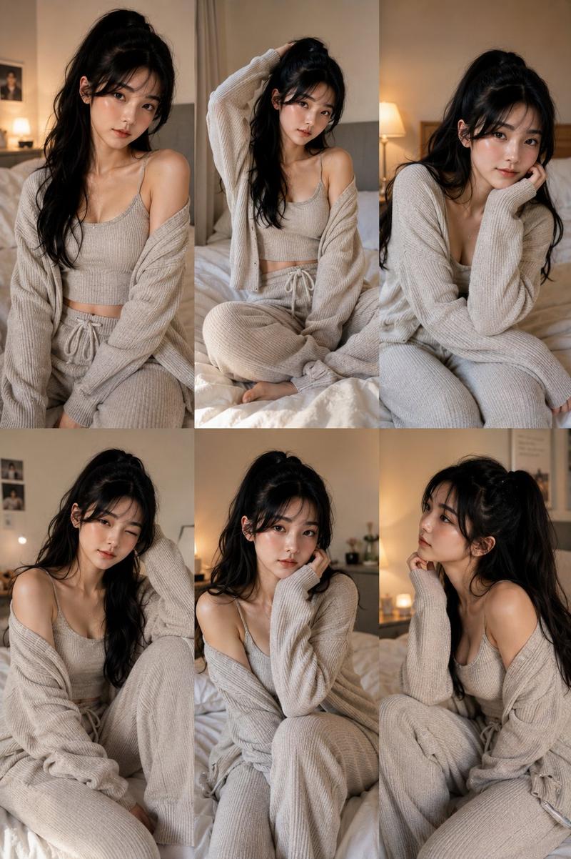 韩系简约卧室居家女性写真拼贴