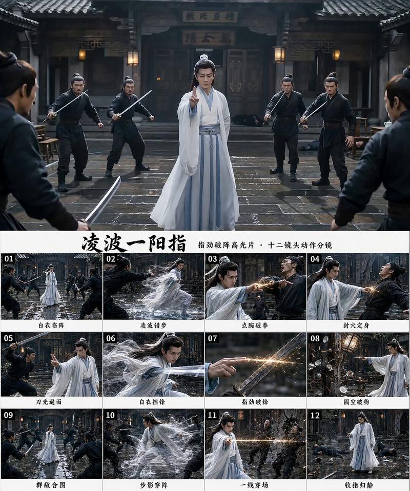 凌波一阳指白衣武侠指劲破阵分镜