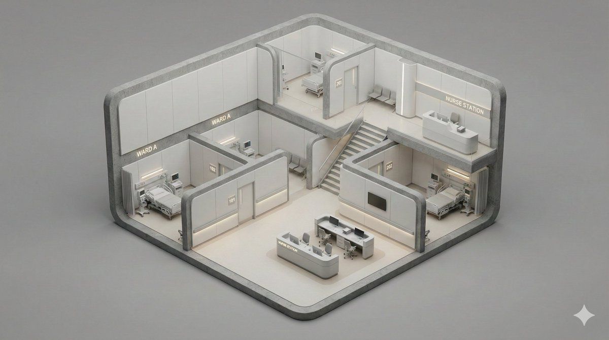 极简风格等距透视建筑立体剖面模型
