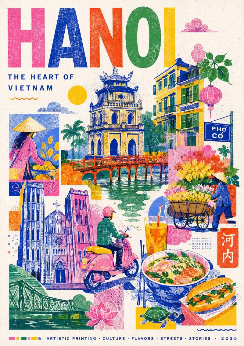 孔版印刷风格时尚现代旅行海报