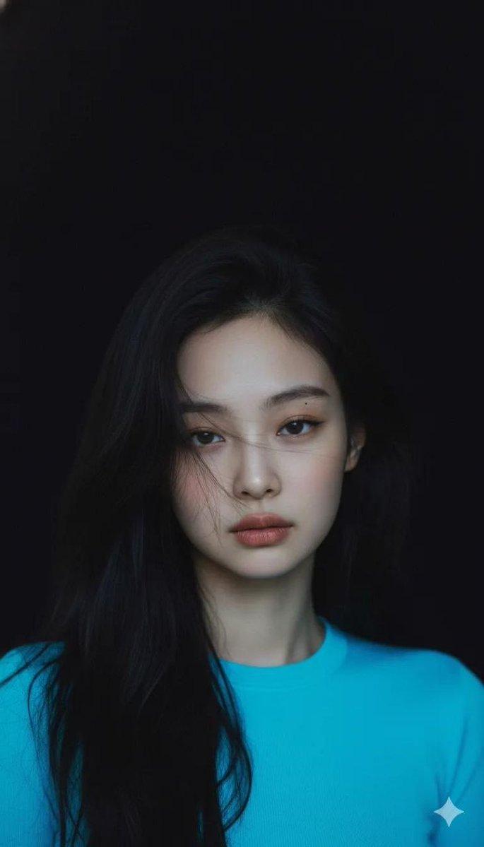 暗夜极简背景下的霓虹蓝衣冷艳少女