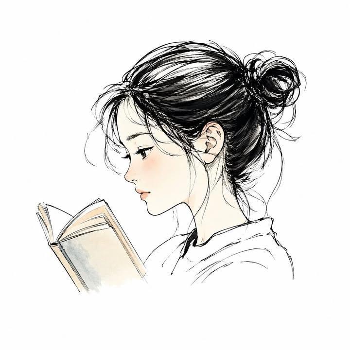 怀旧平成风精细墨绘侧颜人像