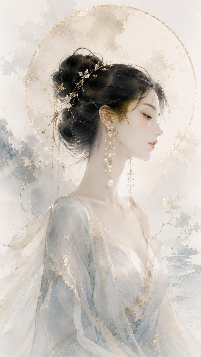 东方水墨高级珠宝插画视觉海报