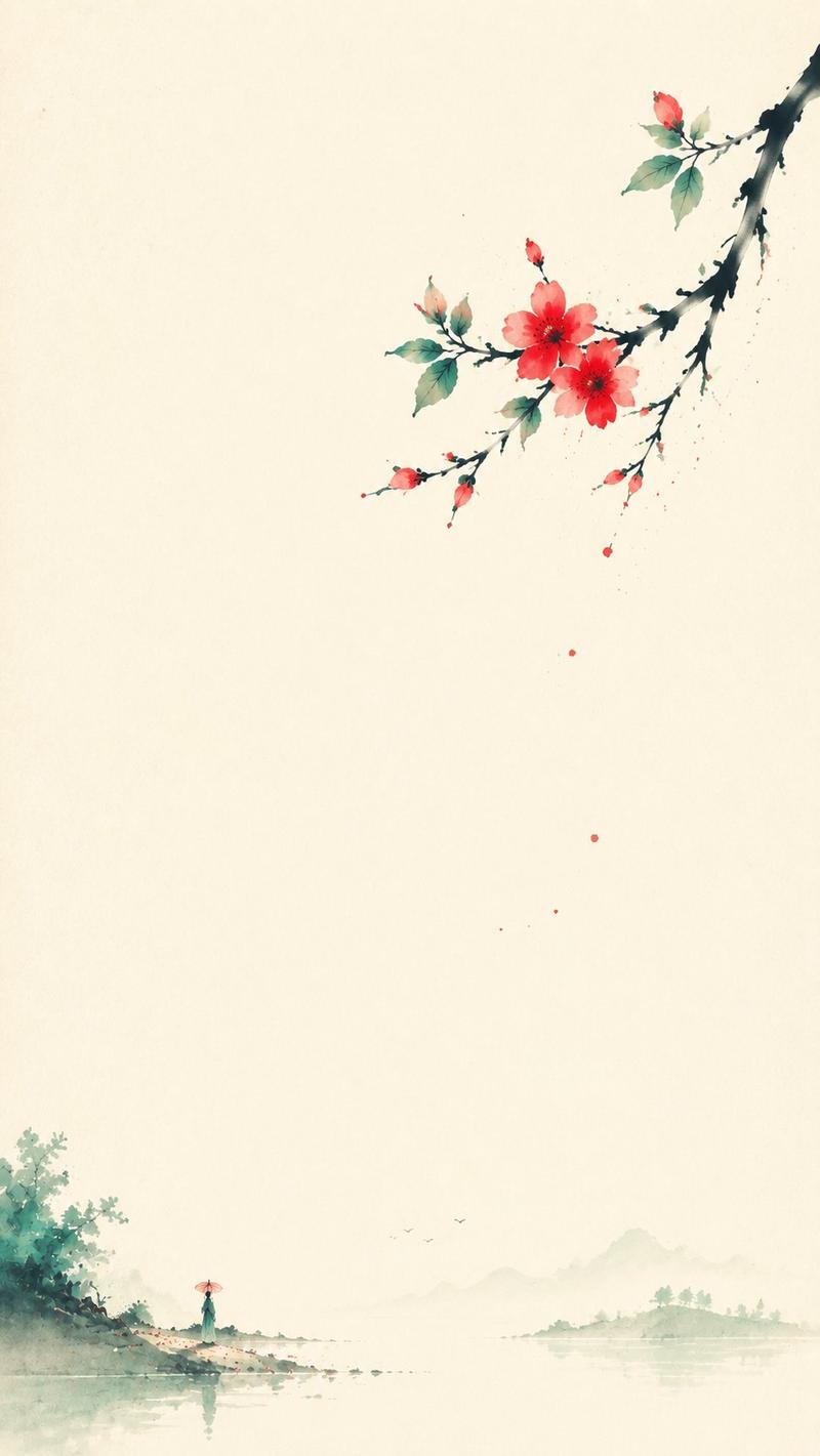 东方禅意极简赏花人插画