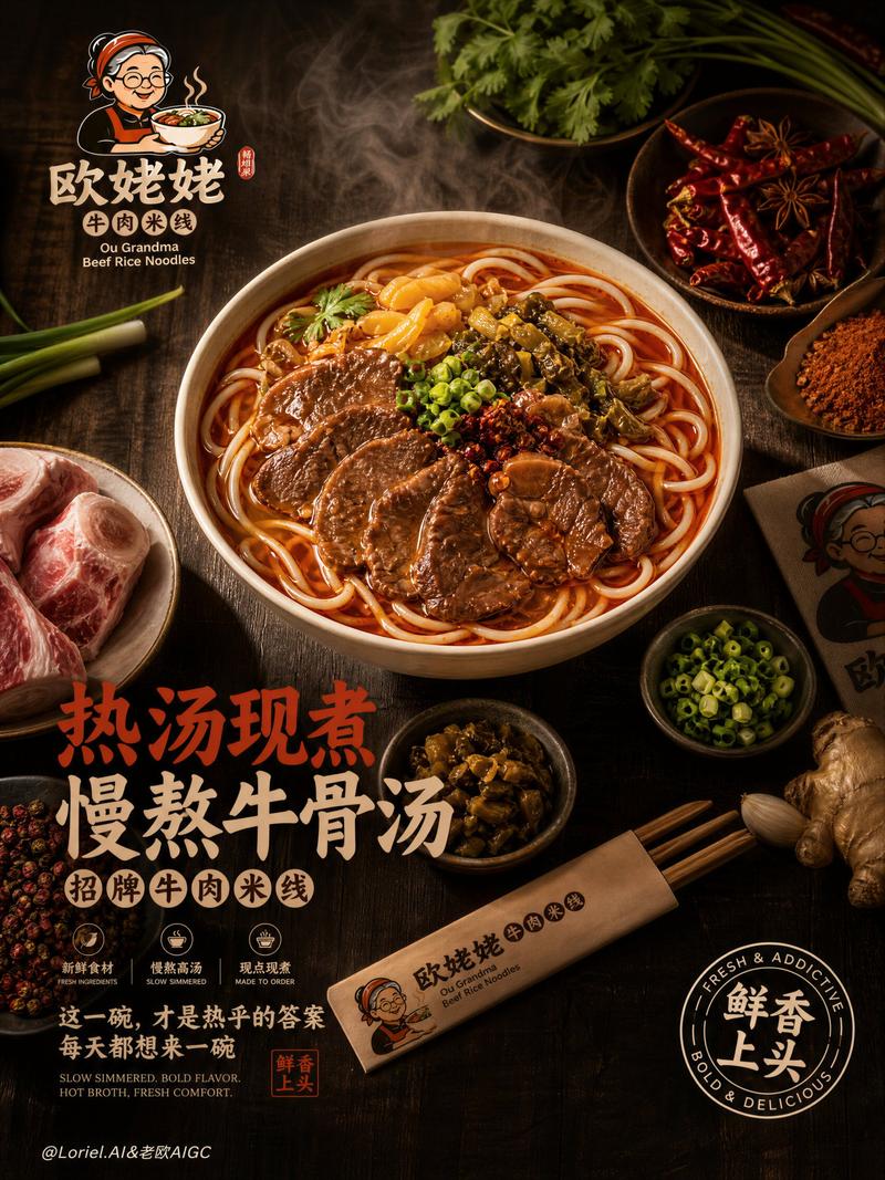 欧姥姥牛肉米线品牌核心主视觉海报