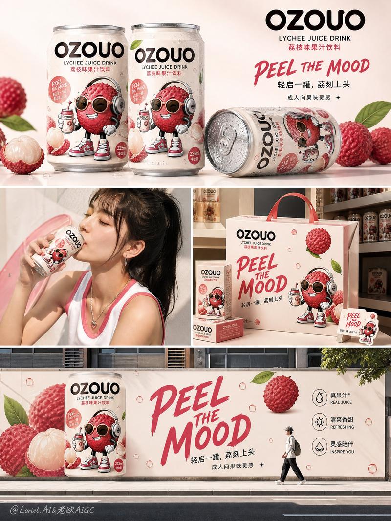 OZOUO荔枝果饮品牌营销全场景视觉海报