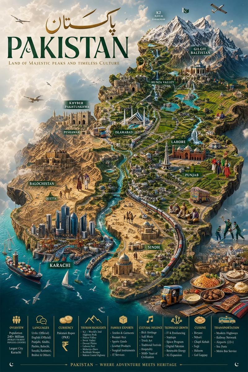 巴基斯坦超写实奢华旅游微缩地图海报