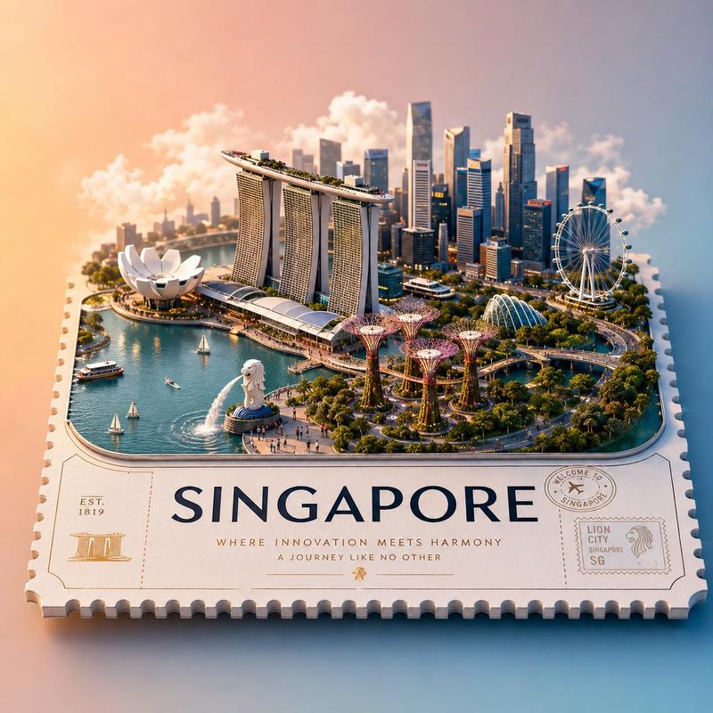 高端3D等轴测浮空缩微景观旅游海报