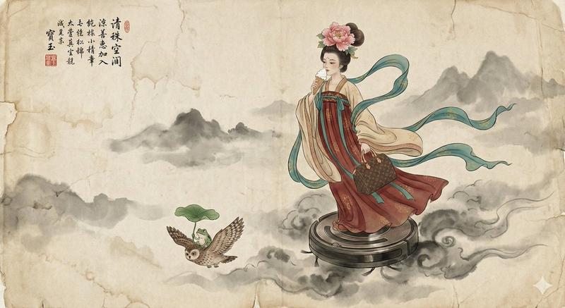 传统的中国工笔水墨画-仙女