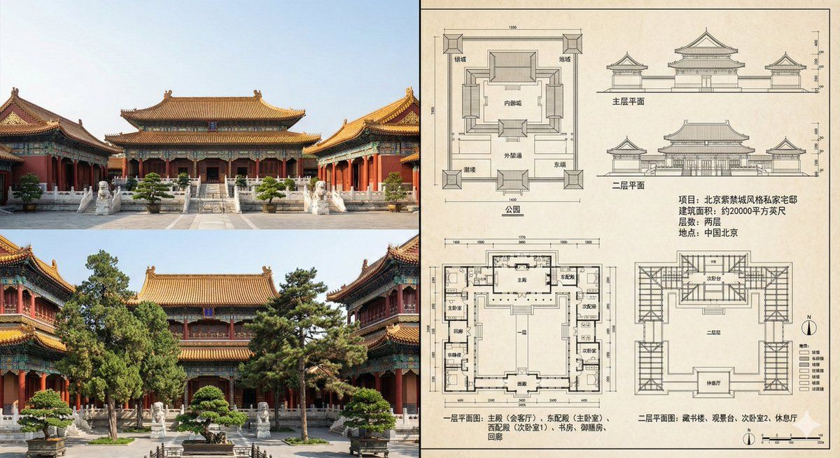 紫禁城建筑照片展示和设计图纸