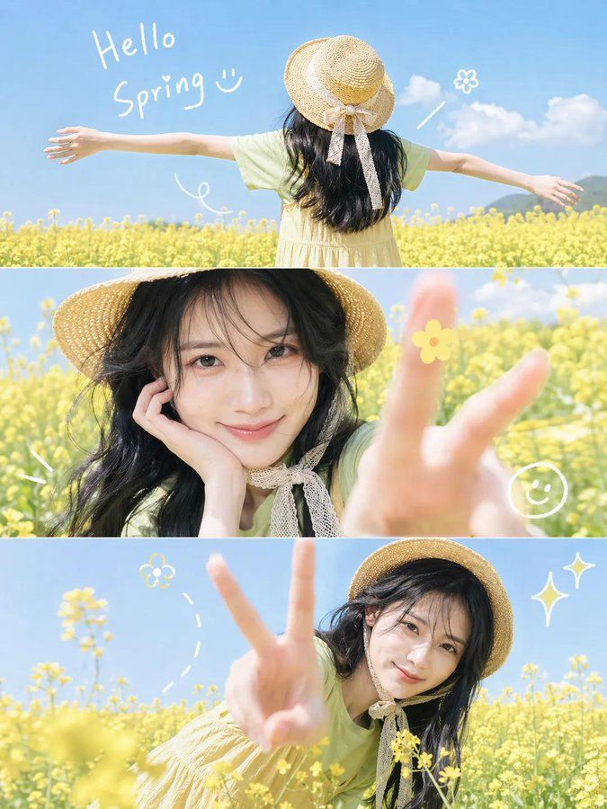 春日花田里的俏皮少女