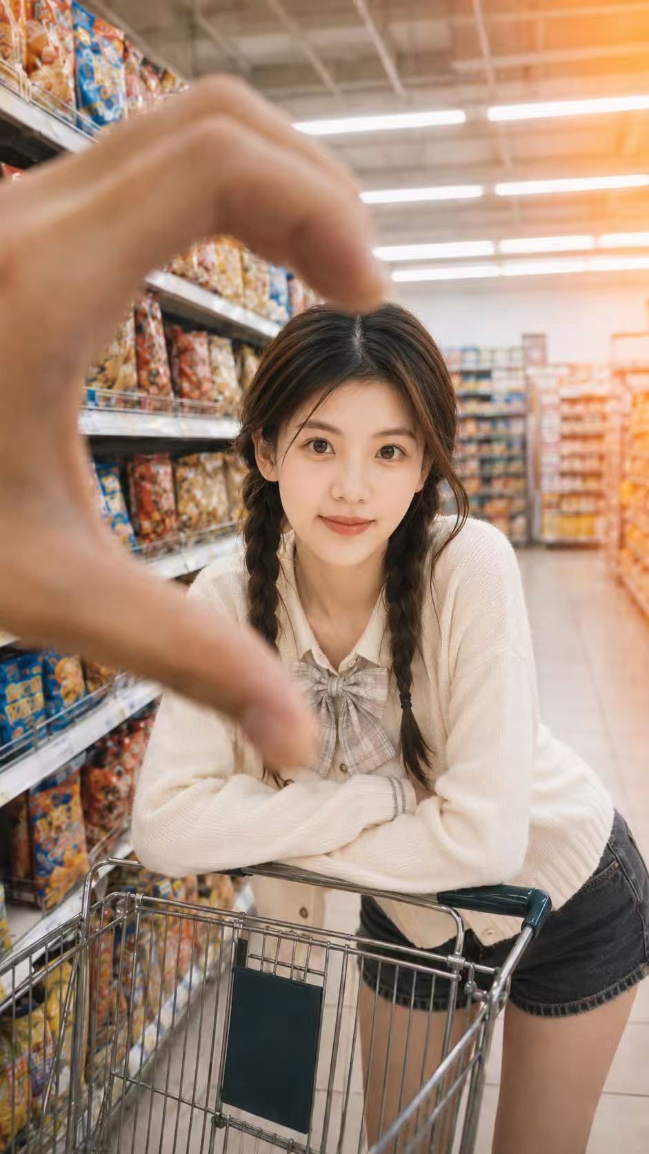 超市爱心框景治愈系少女日常
