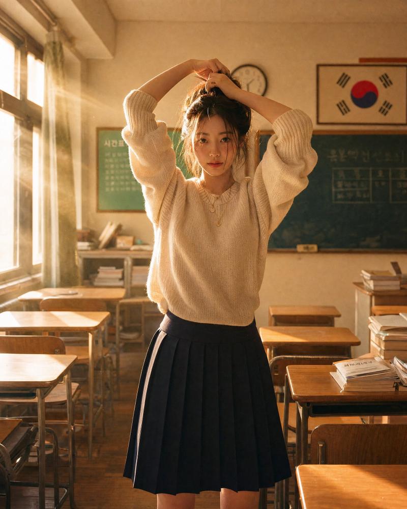 超现实韩国女性黑板写字肖像