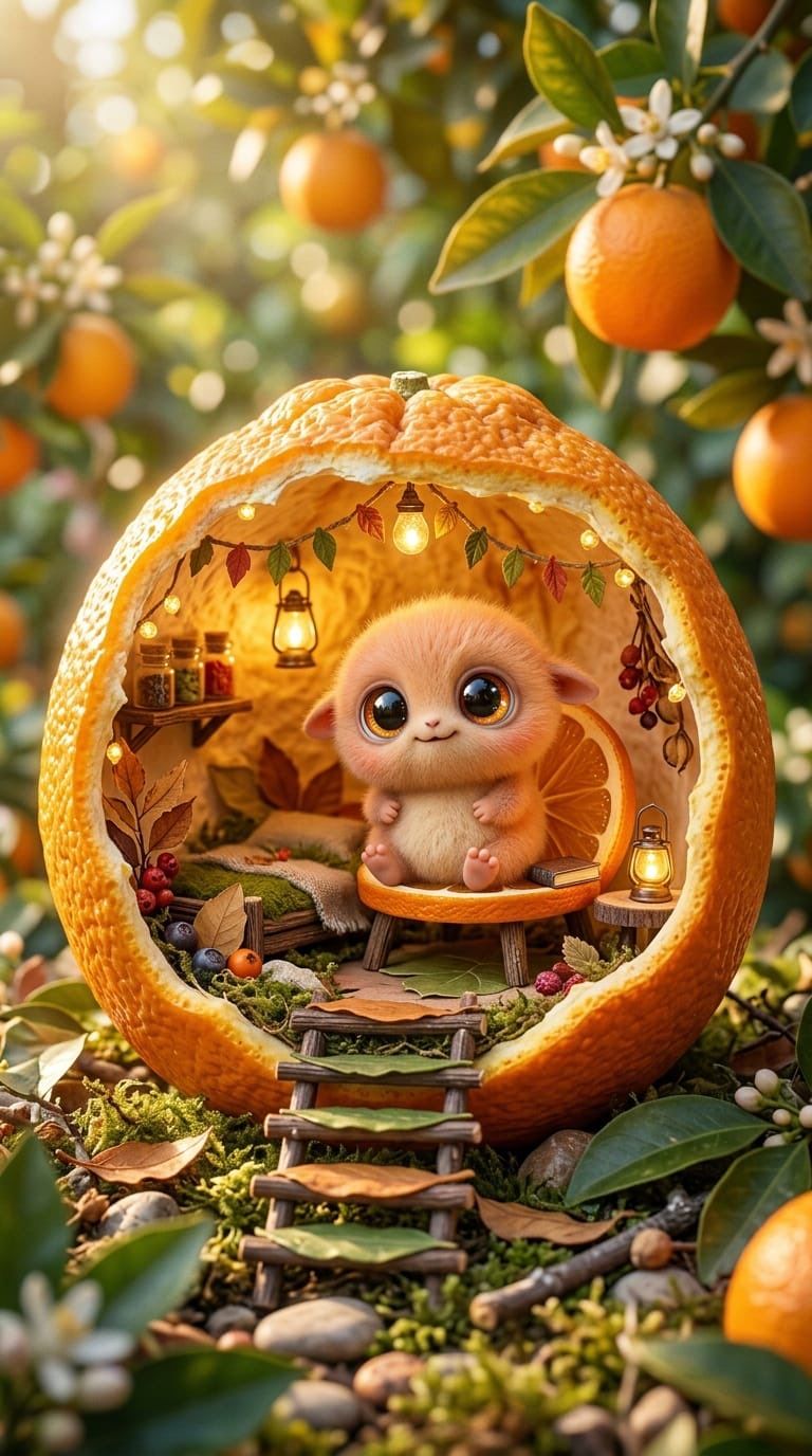 魔法森林水果小屋中的可爱小生物