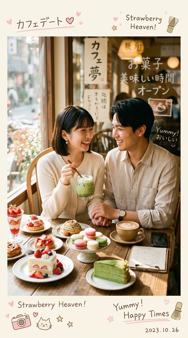 日韩风氛围感甜品店情侣摄影