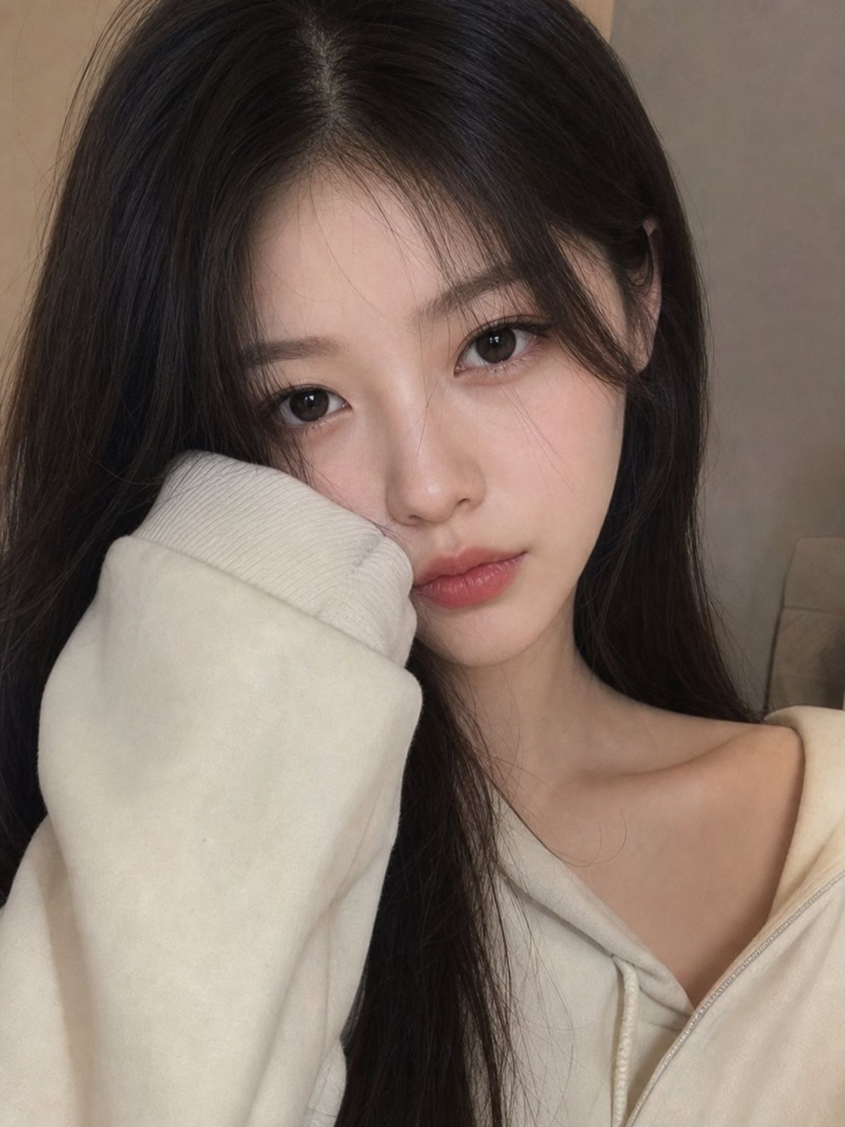 冬日慵懒氛围感少女手机自拍人像