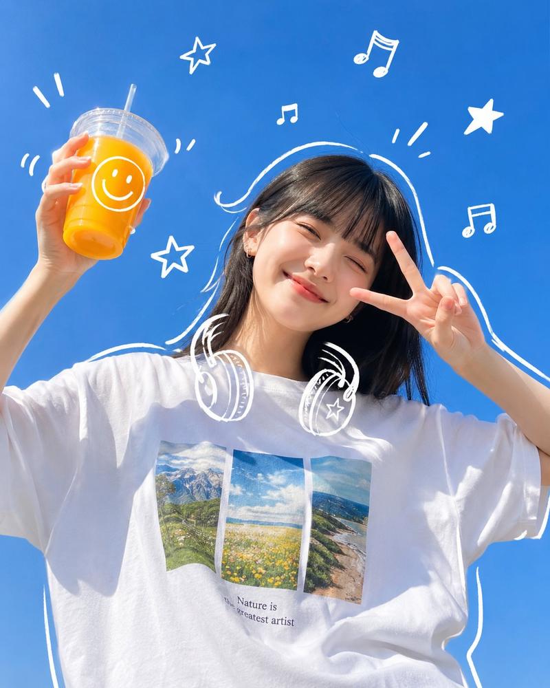 活力波普风涂鸦女孩与橙汁