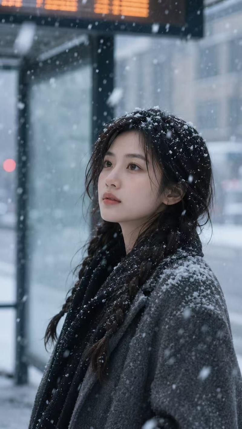 冬季雪景都市车站电影感人物肖像