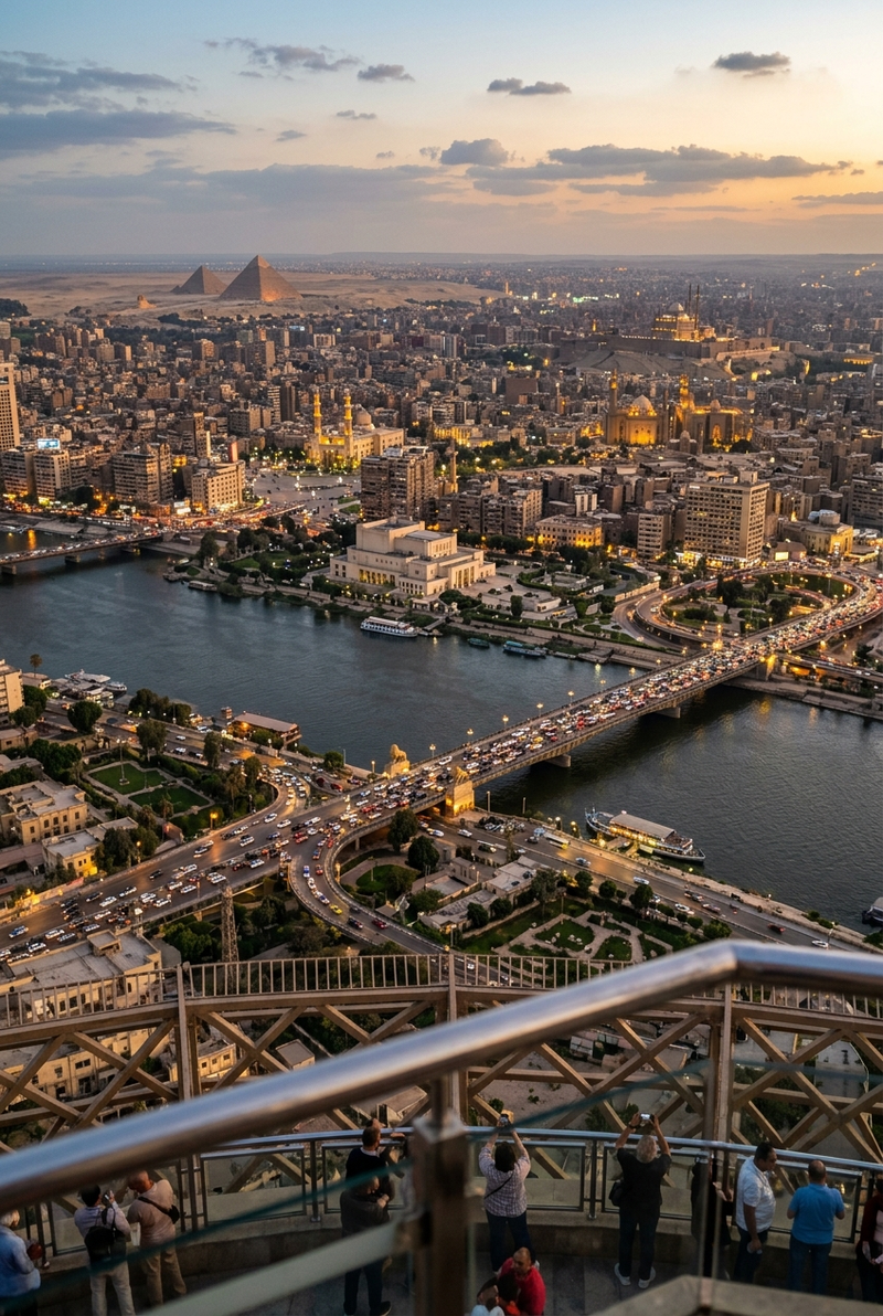 Give me the view from the Cairo tower, at the present time