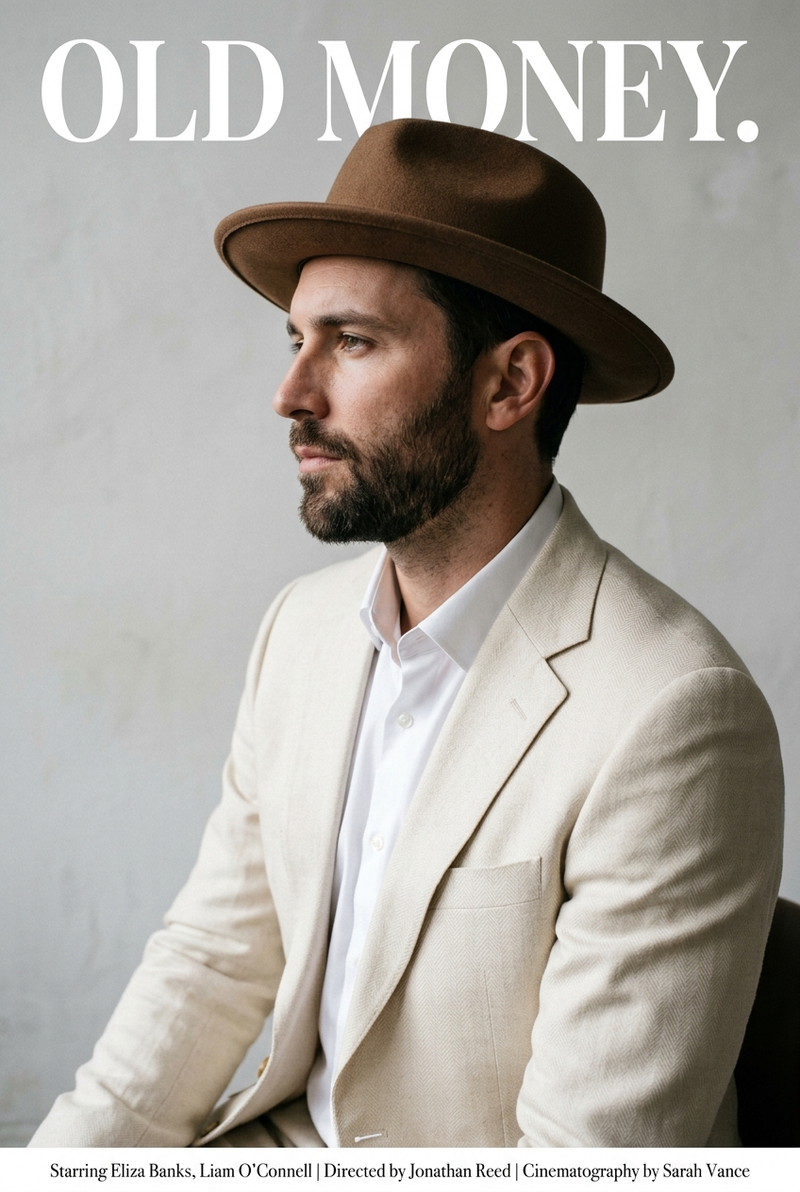 A cinematic magazine-style portrait of a handsome man in side profile, wearing a