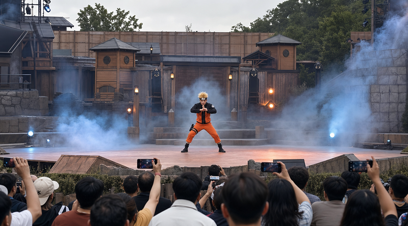 A wide-angle documentary photo of an outdoor live stage performance, only one Na