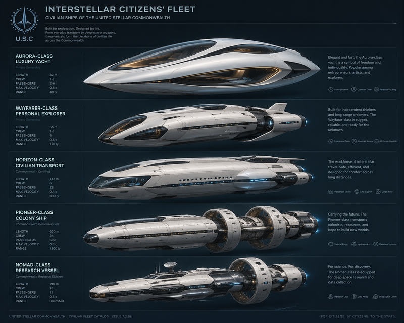 Generate some interstellar citizens' ships, preferably virtual ones