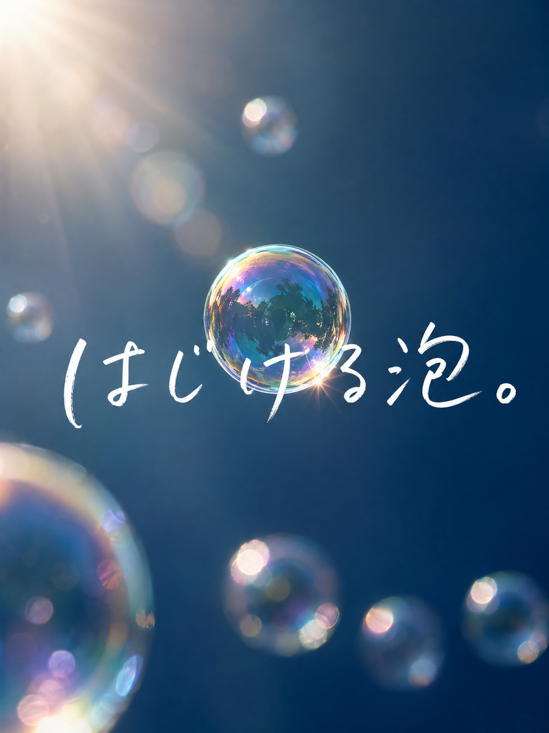 A dreamy minimalist square image of a single iridescent soap bubble floating in