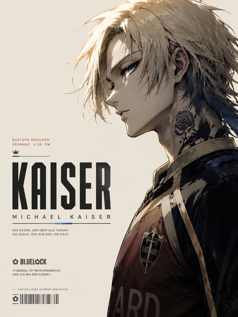 Kaiser from Blue Lock (Manga series), rendered in an Asian manga-style thick pai