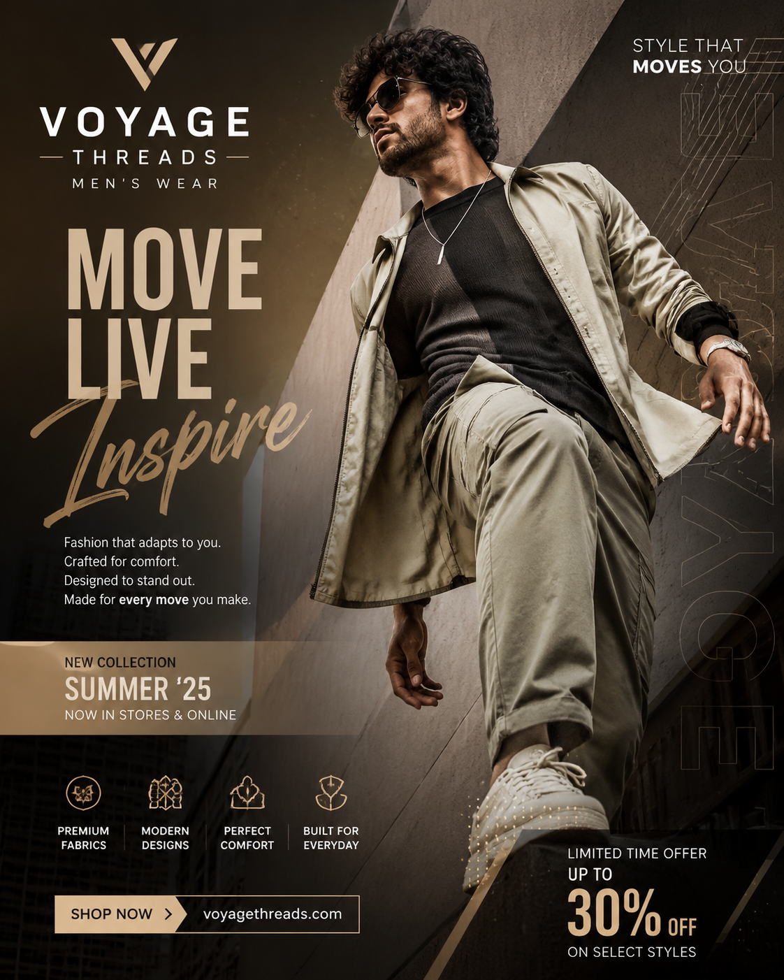 Create a high-end modern advertising poster in portrait format for the attached