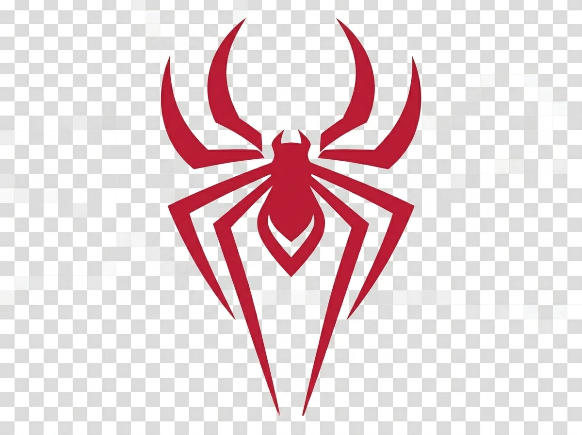 Transparent PNG logo of a red spider symbol on a black-and-red superhero-inspire