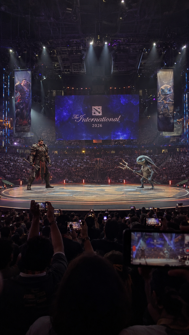 Vertical 9:16 smartphone screenshot, filmed from the audience inside a massive e