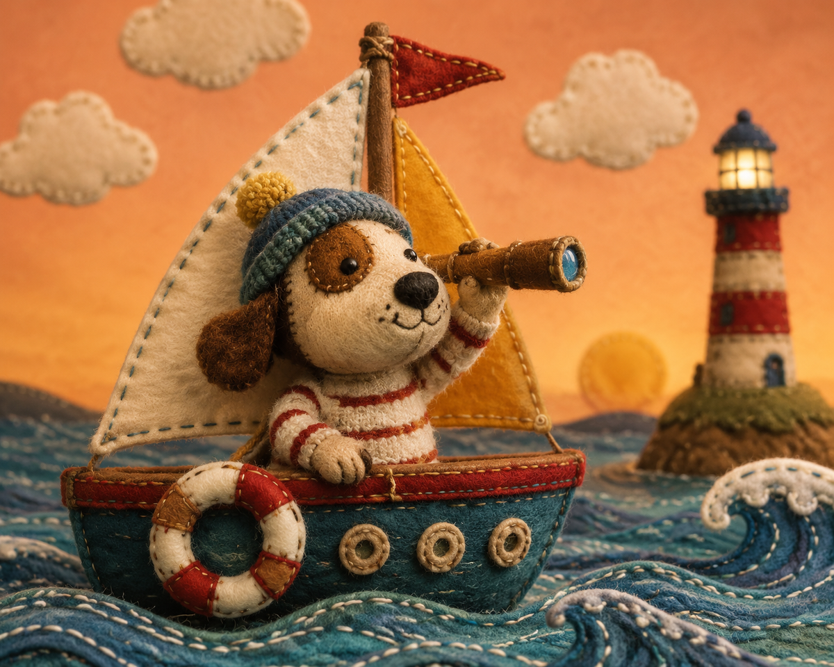 A stop-motion animation style scene featuring a whimsical fabric sculpture of a
