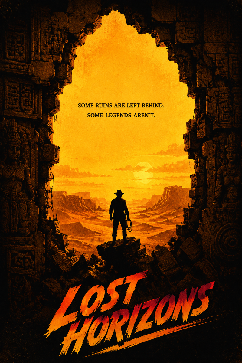 A vertical 2:3 vintage adventure movie poster illustration