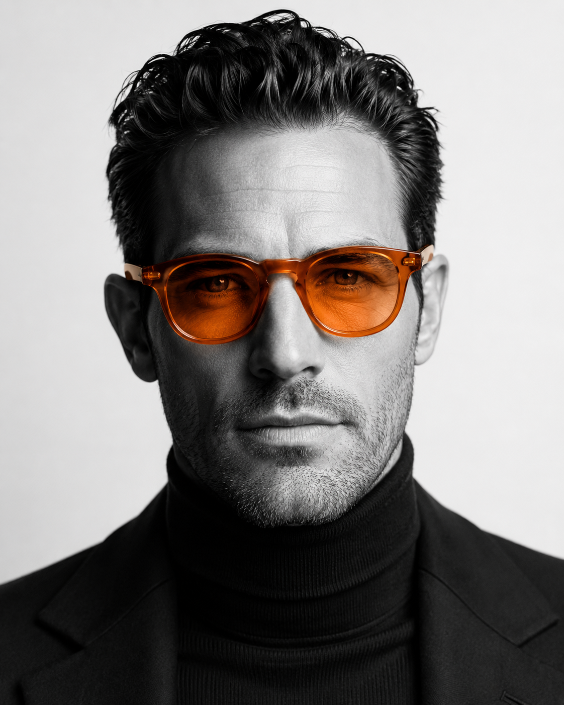 Ultra-realistic studio portrait of a man, close-up headshot, centered compositio