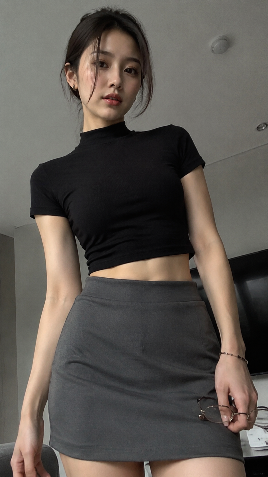 { "subject": { "description": "An adult young woman in a realistic indoor portra