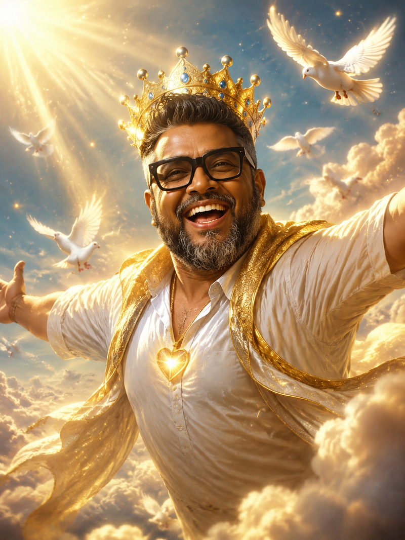 Joyful and full of laughter soaring in the sky Possessing pure gold heart wearin