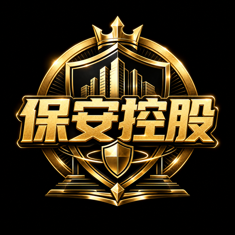 纯黑色背景,居中构图,黑金配色的炫酷公司控股集团主题艺术 LOGO 字设计。 主视觉文字为中文“保安控股”,字体必须清晰准确,不要拼错,不要变形,不要出现其他多