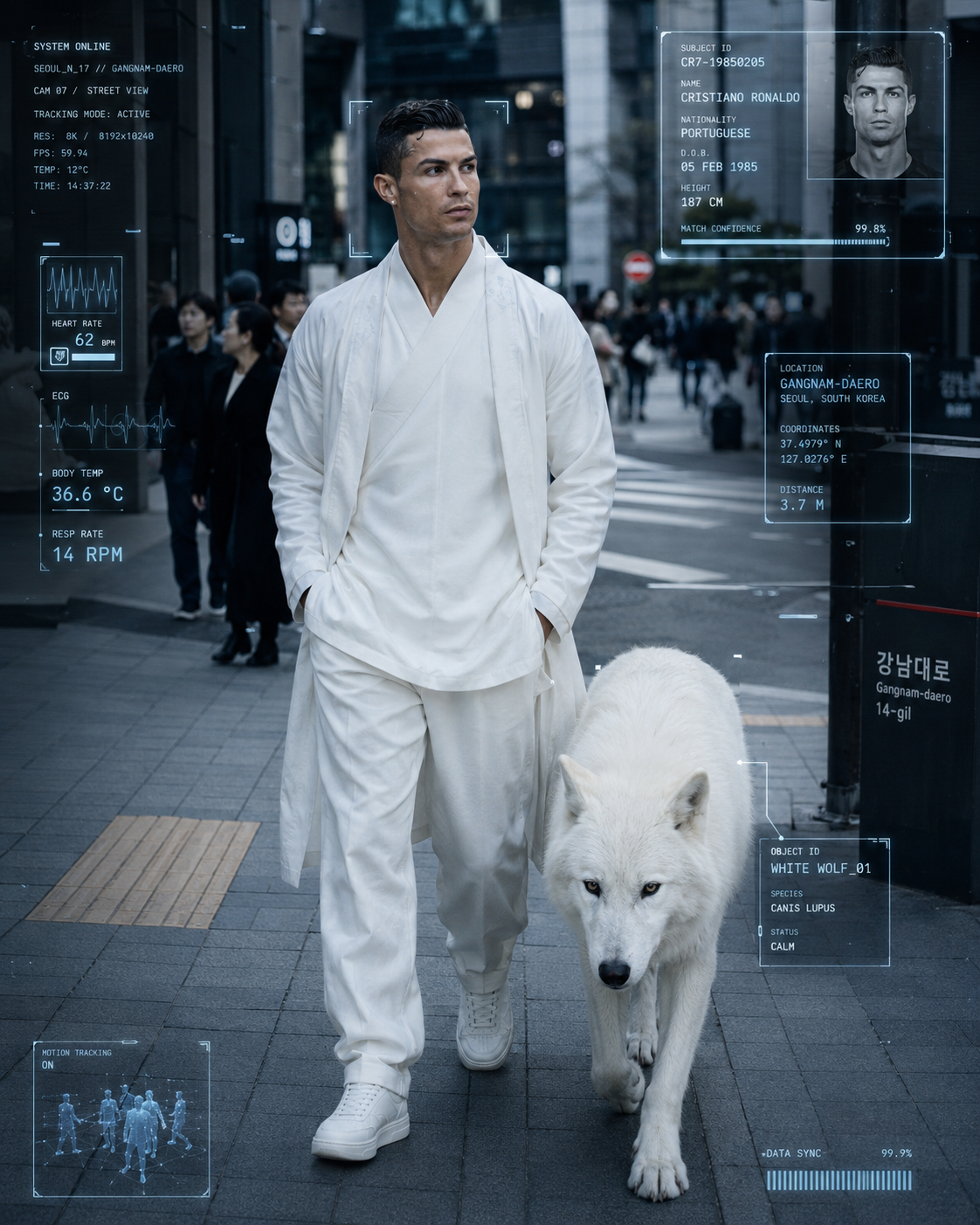 Cybercore editorial fashion photography of the attached man wearing a modern whi