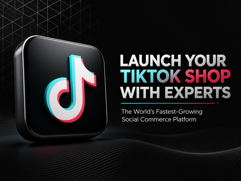 Clean, modern, minimalist promotional graphic for TikTok shop campaign featuring