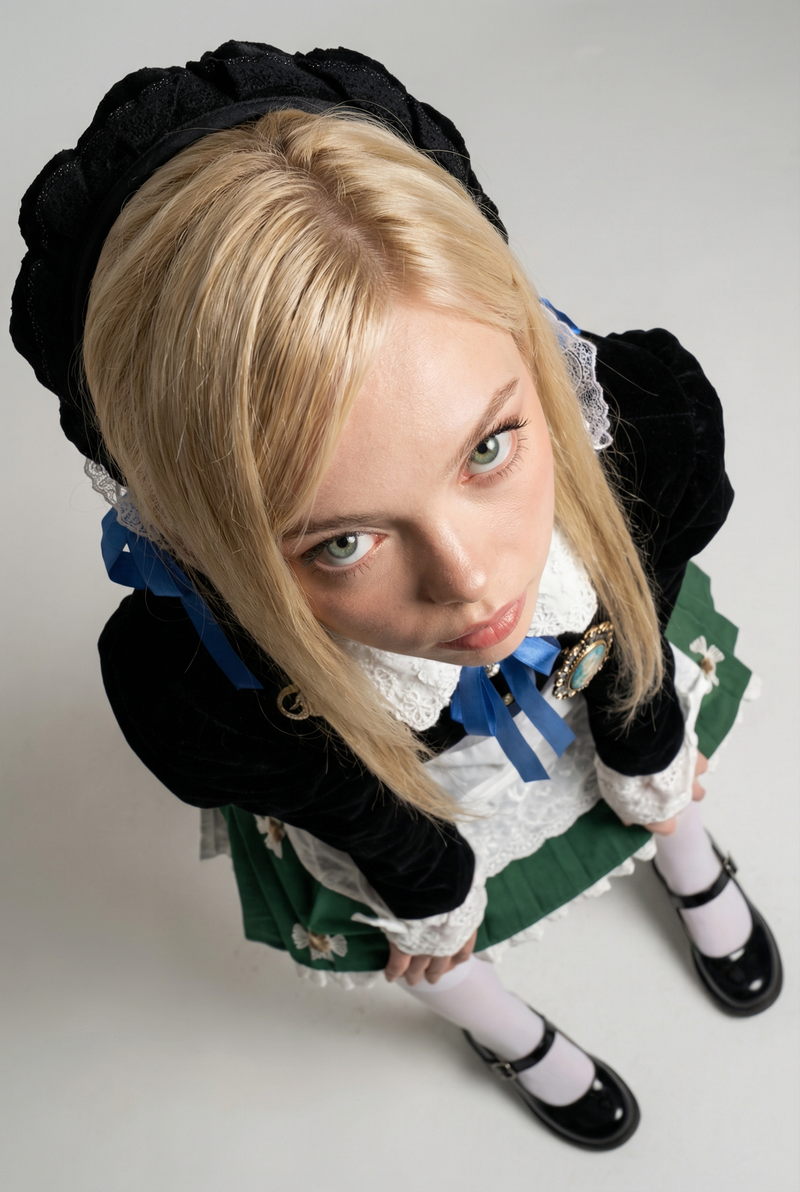 Convert @ character into a photorealistic live-action portrait / fashion editori