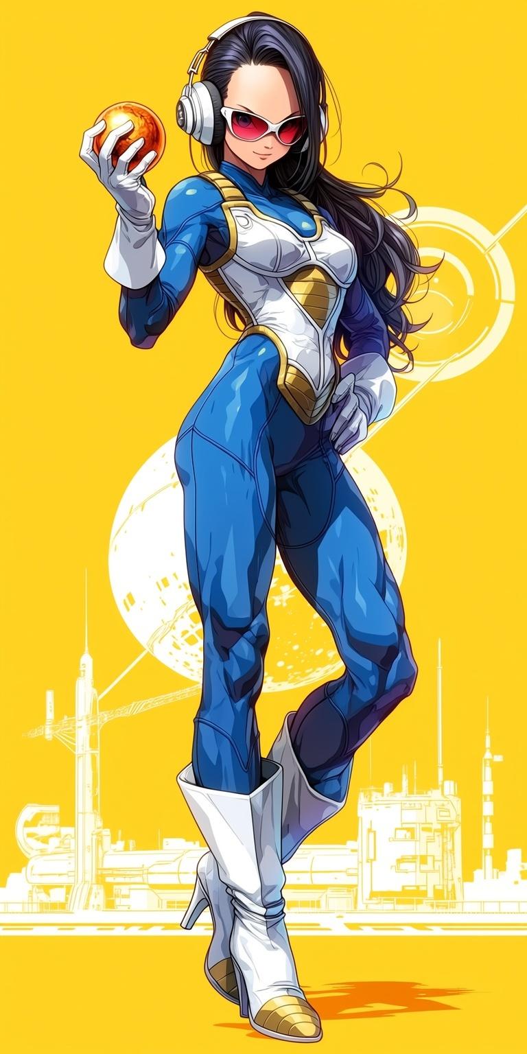 Full-body adult anime illustration of a stuningly beautiful supermodel female co