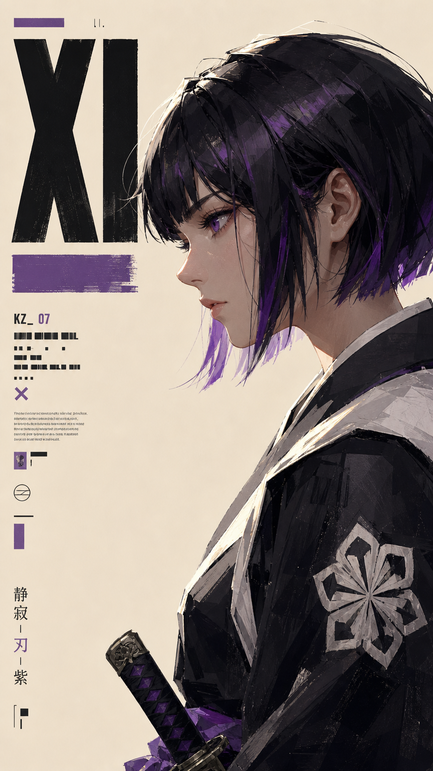 Kuchiki Rukia from Bleach, rendered in an Kubo tite-style thick paint illustrati