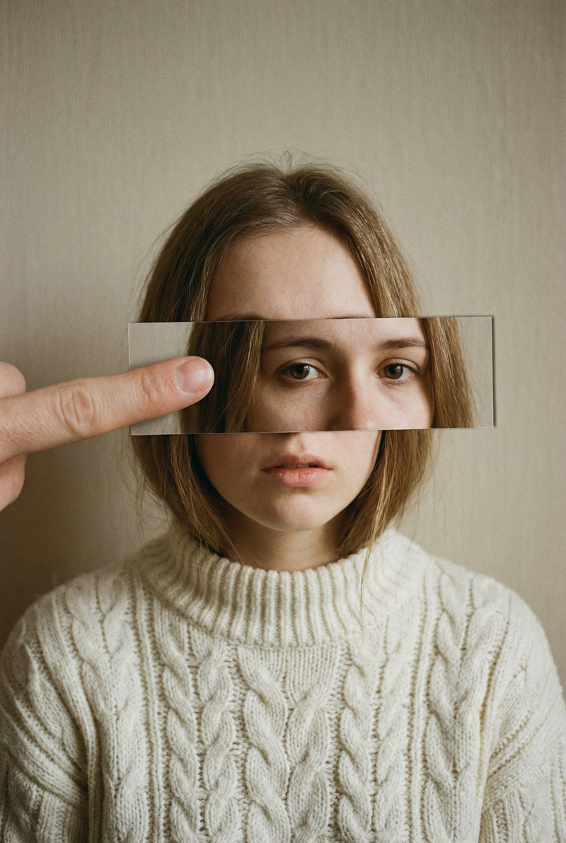 { "subject": { "description": "A surreal conceptual portrait of a young woman wh