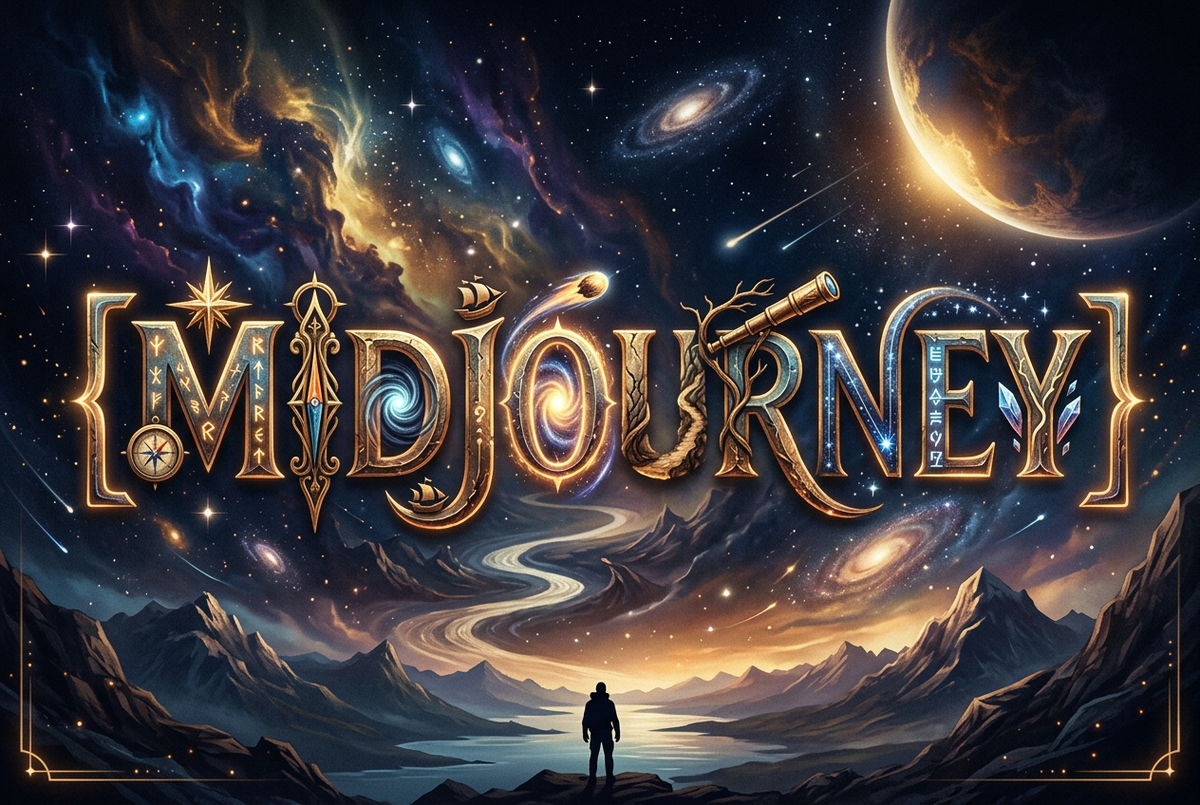 Based on the word “[Midjourney],” design an original decorative cinematic title 