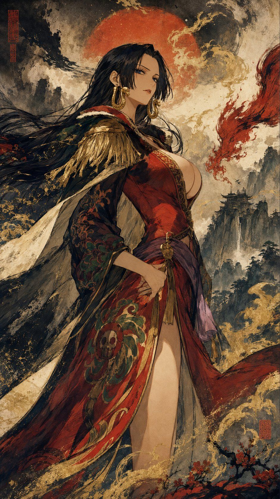 ONE PIECE:Boa Hancock~ 雾山五行风格 请使用下面的prompt生成8张独立的图片(注意,不是多张图片collage到一张里...