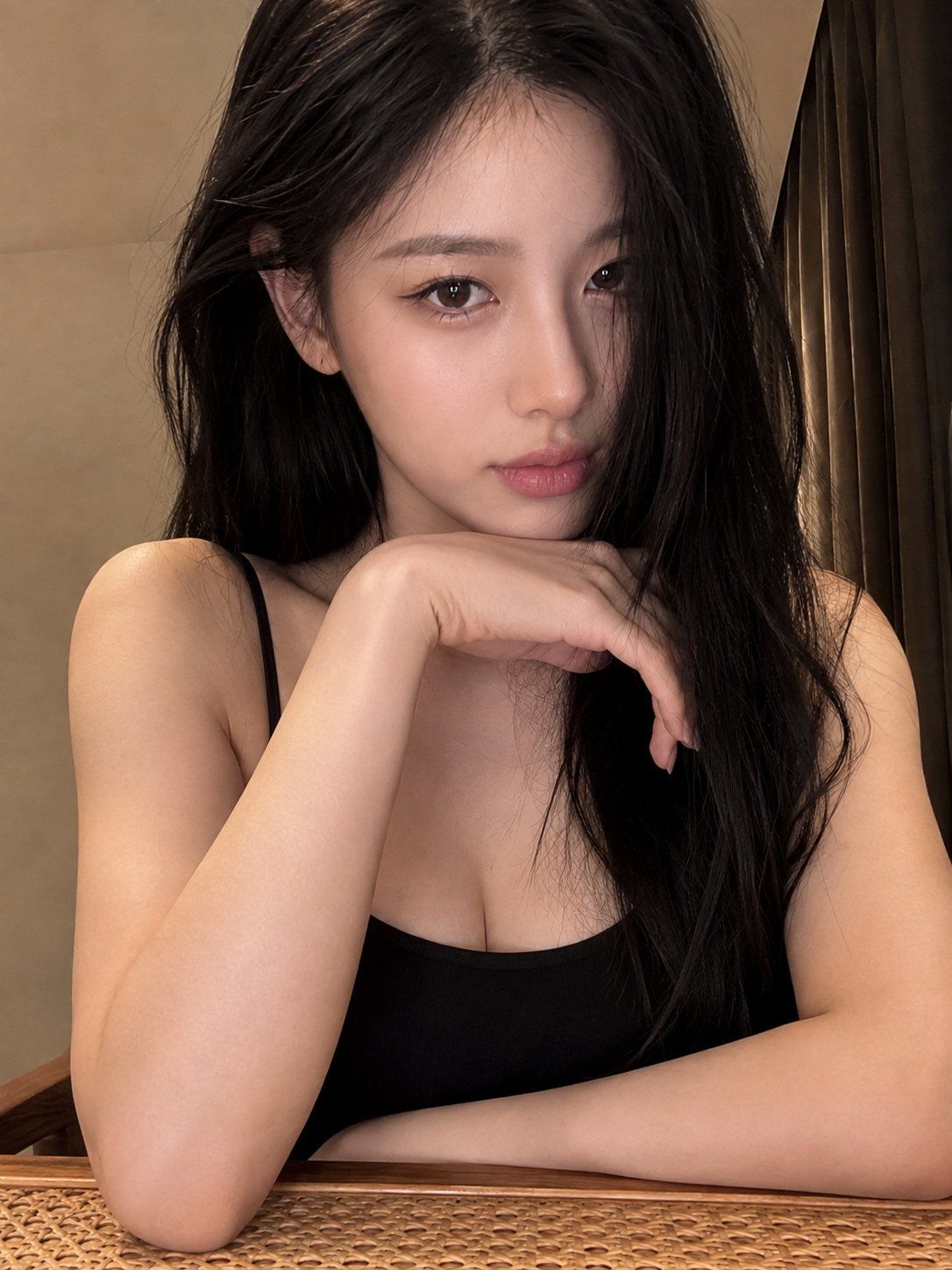 没有刻意吸引谁， 只是刚好知道你还在看。 提示词Prompt： 一位20岁出头ins韩女的逼真特写肖像自拍，白皙瓷器般的肌肤质地光滑，柔和自然妆...
