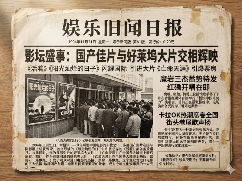 1994年11月21日中国娱乐头版旧报纸