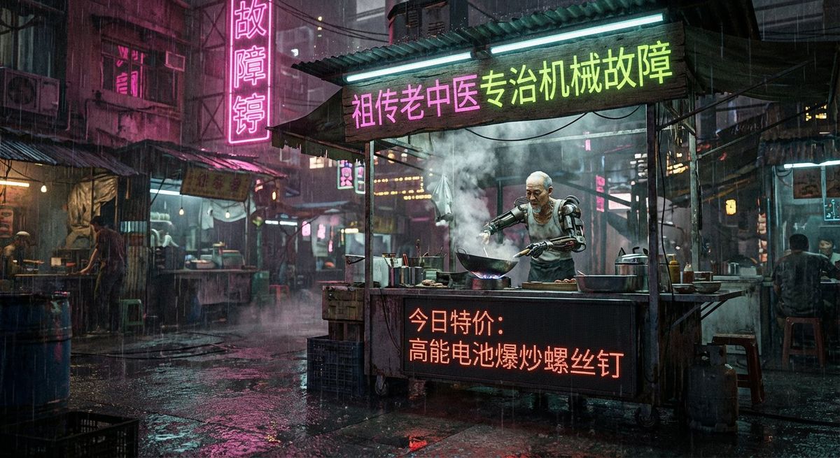 赛博朋克贫民窟中的80年代中式路边摊