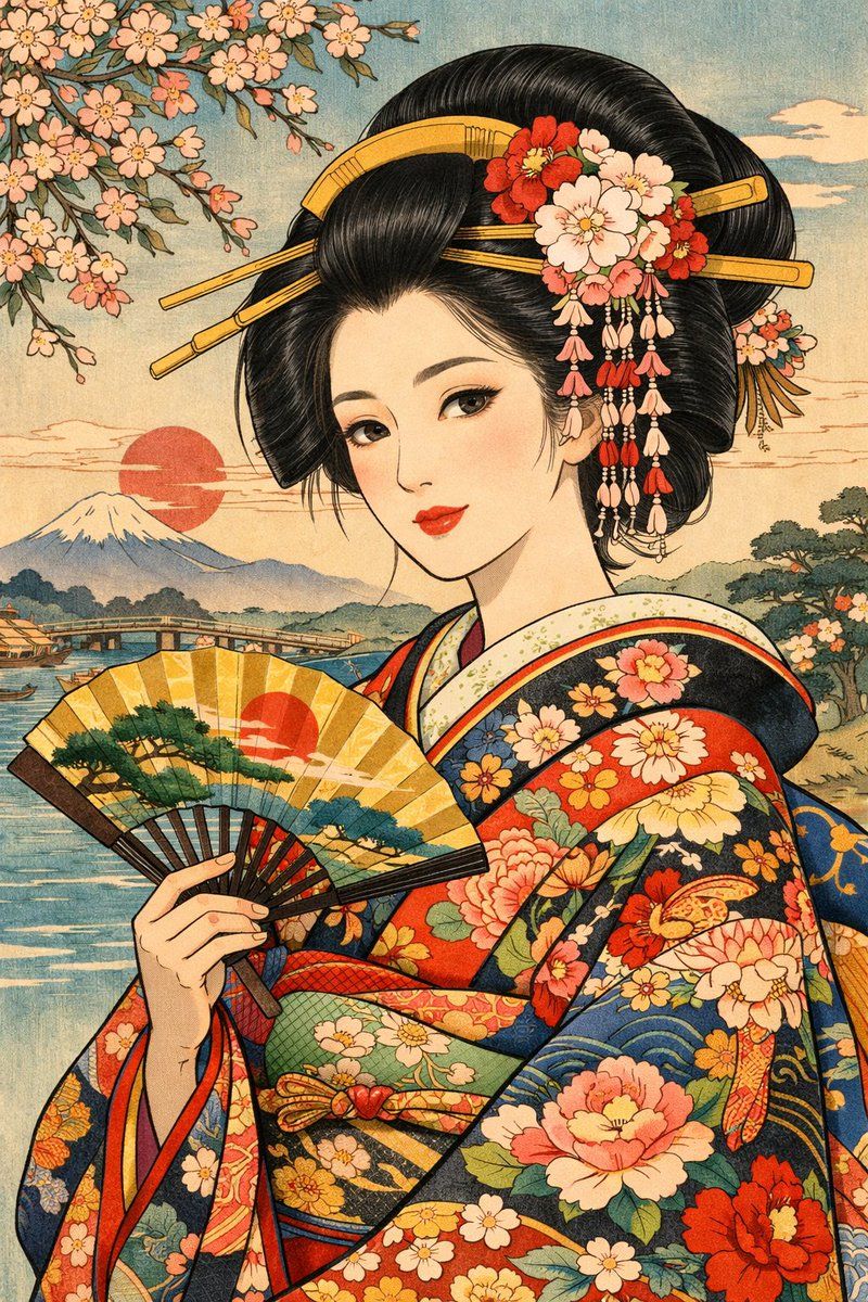 江戸時代美人画現代再現イラストポートレート